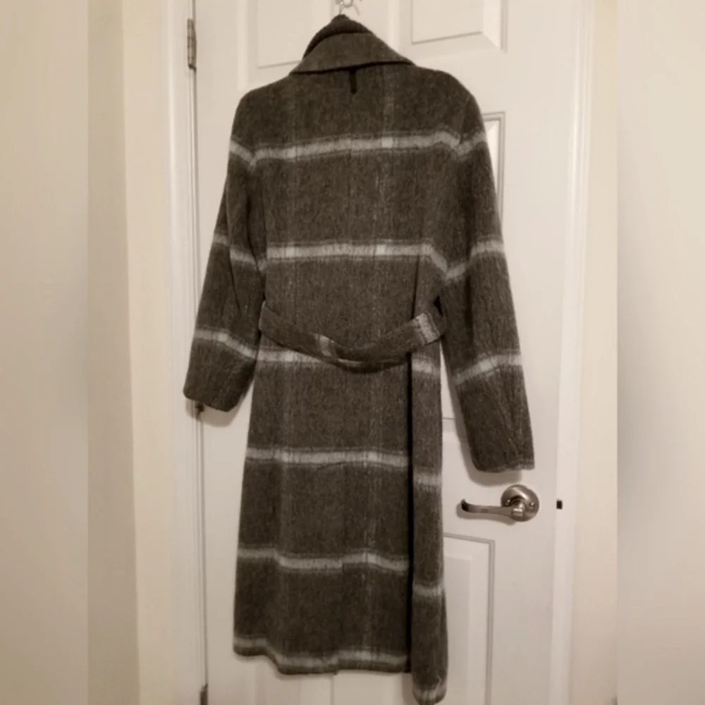 DKNY Women's Knit-Collar Belted Wrap Coat Charcoal Grey Wool - Picture 3 of 9